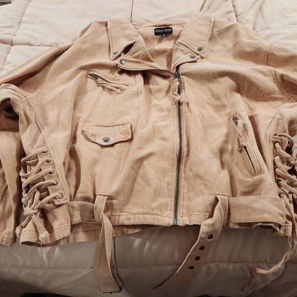 Rose Pink Lace-Up Denim Moto Jacket Size 3X - Picture 1 of 4